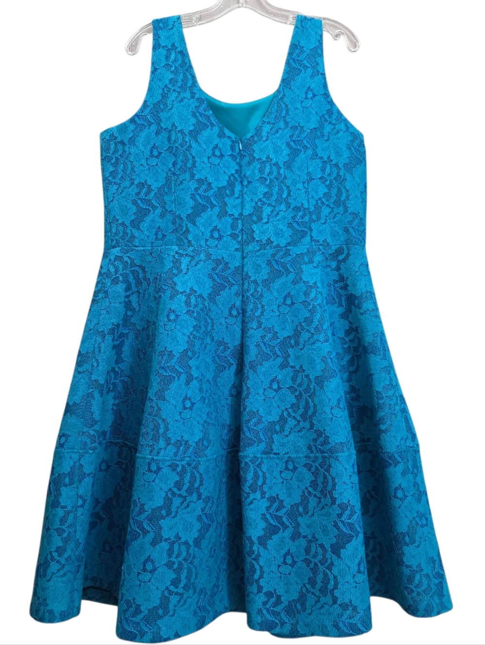 Nwot Calvin Klein Turquoise Lace Mesh Sleeveless Fit & Flare Knee Length Dress - Picture 10 of 16